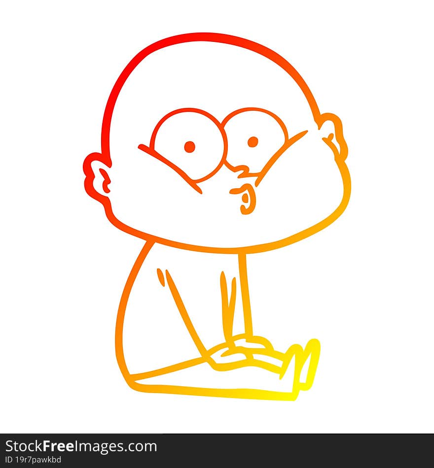 Warm Gradient Line Drawing Cartoon Bald Man Staring