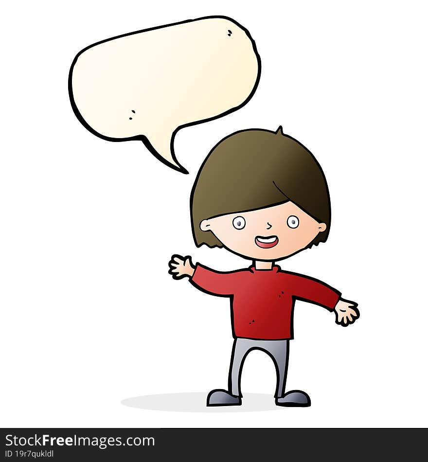 cartoon waving boy with speech bubble