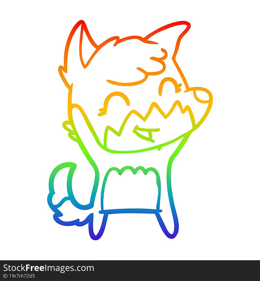 rainbow gradient line drawing of a happy cartoon fox