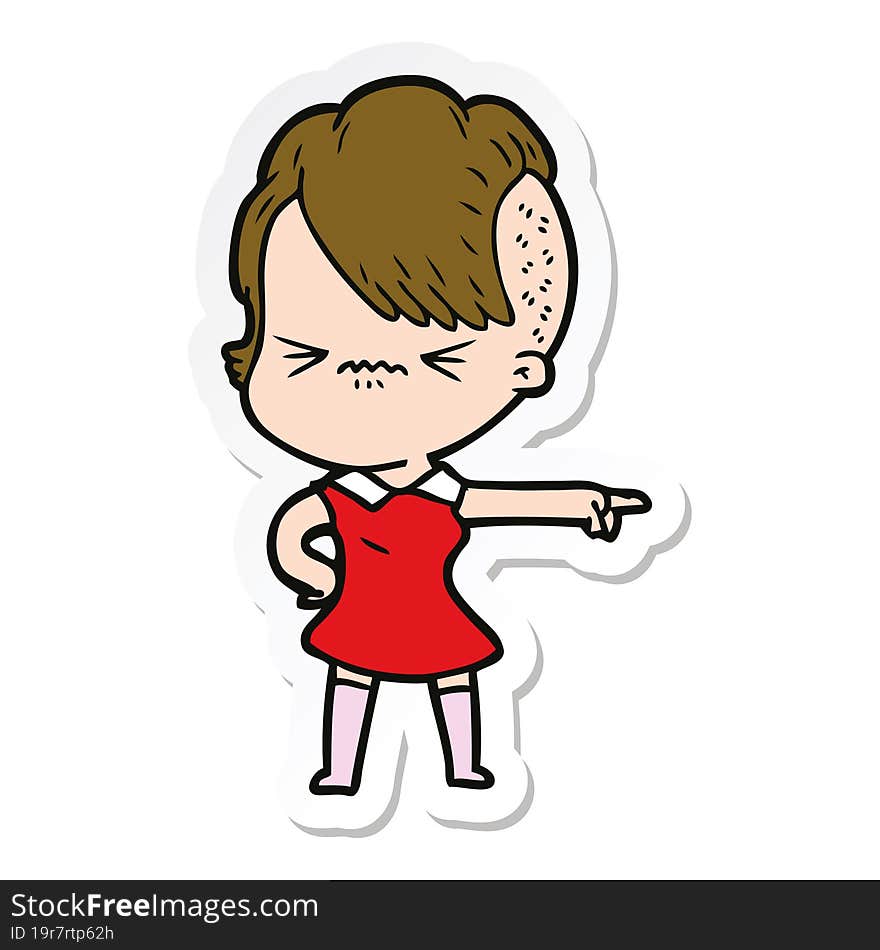 Sticker Of A Cartoon Annoyed Hipster Girl