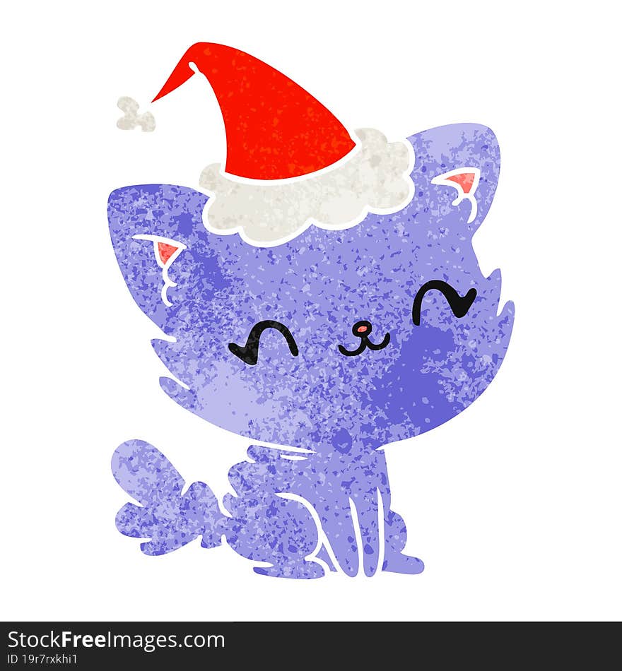 hand drawn christmas retro cartoon of kawaii cat