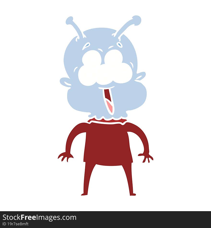 Happy Flat Color Style Cartoon Alien