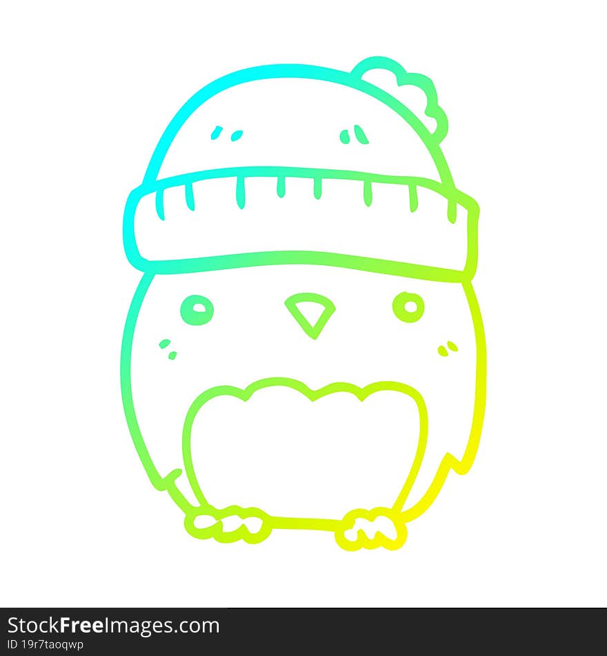 Cold Gradient Line Drawing Cute Cartoon Owl In Hat