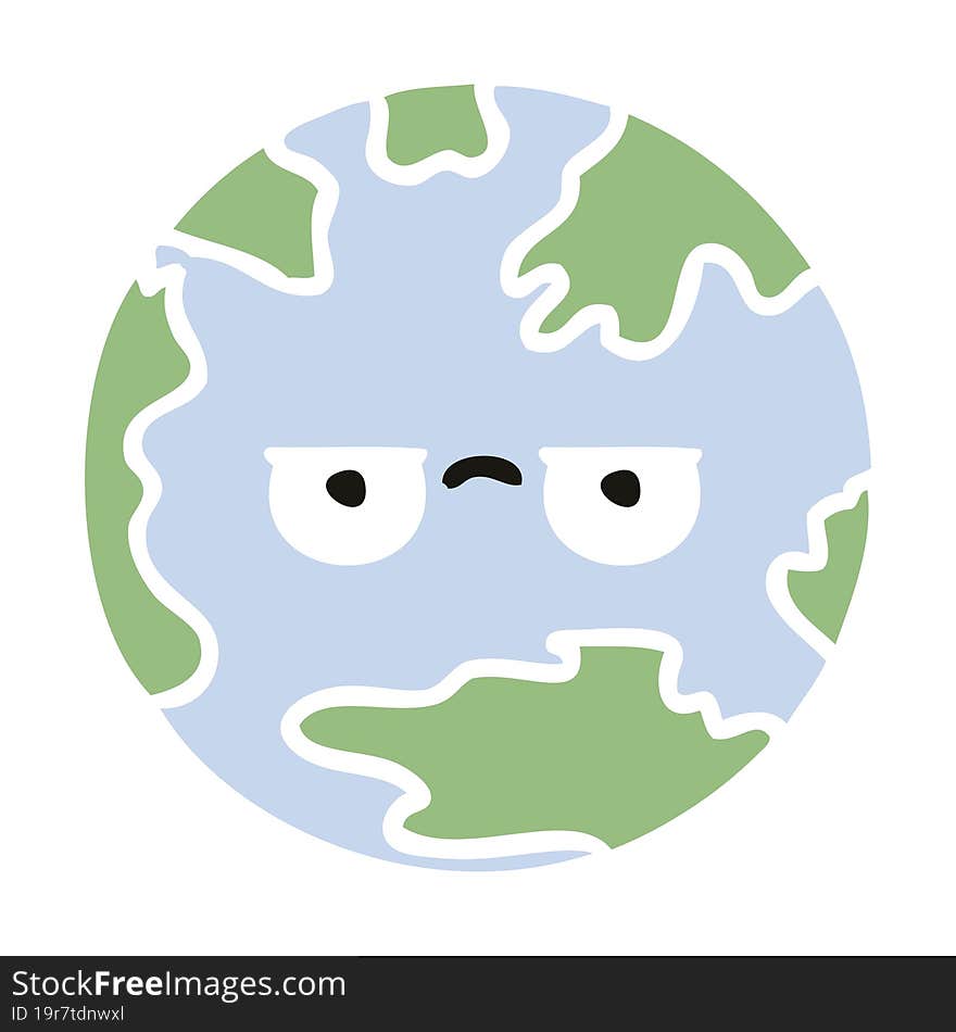 Flat Color Retro Cartoon Planet Earth