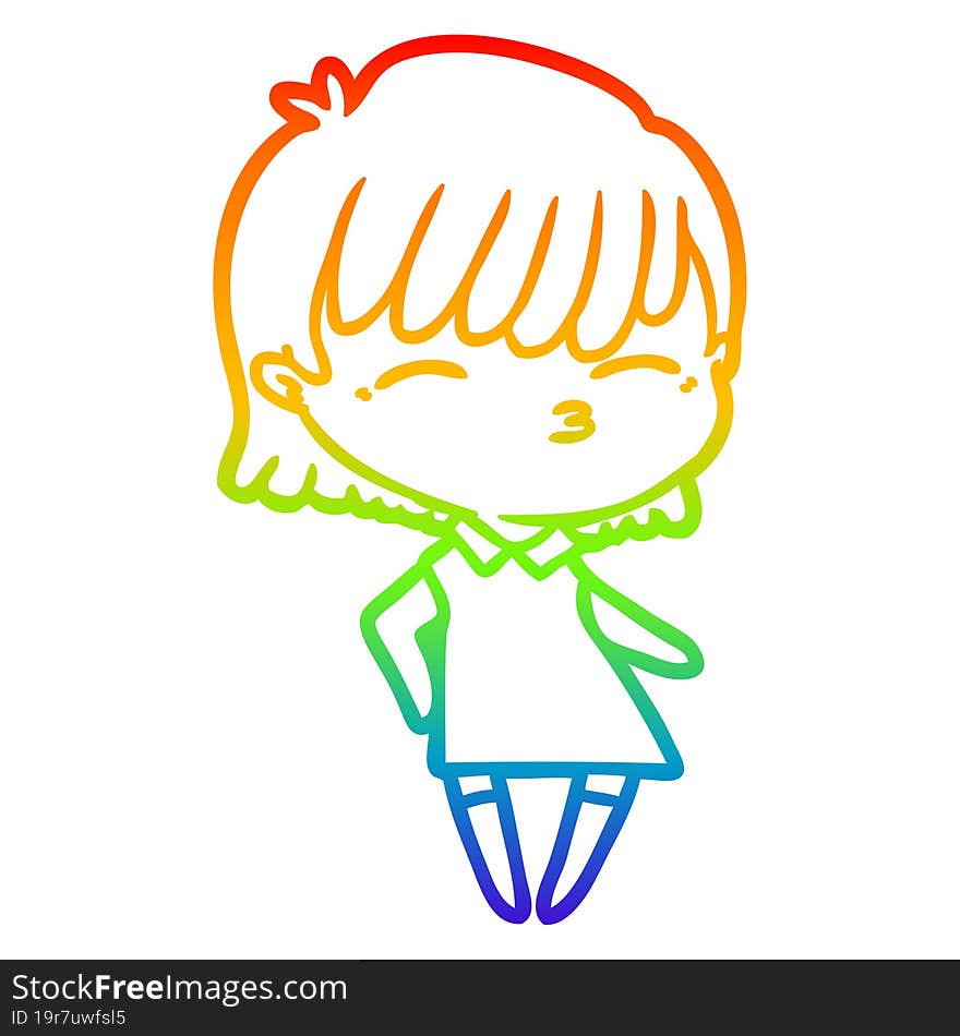 rainbow gradient line drawing of a cartoon woman