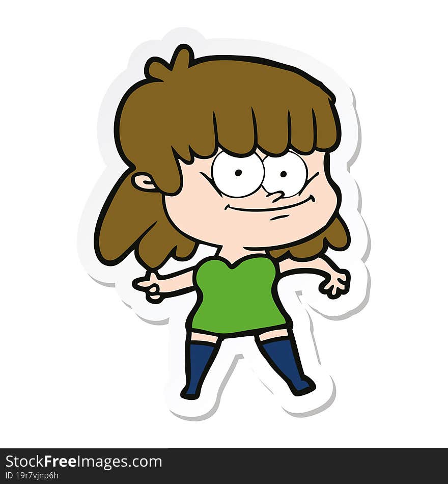 sticker of a cartoon girl smiling