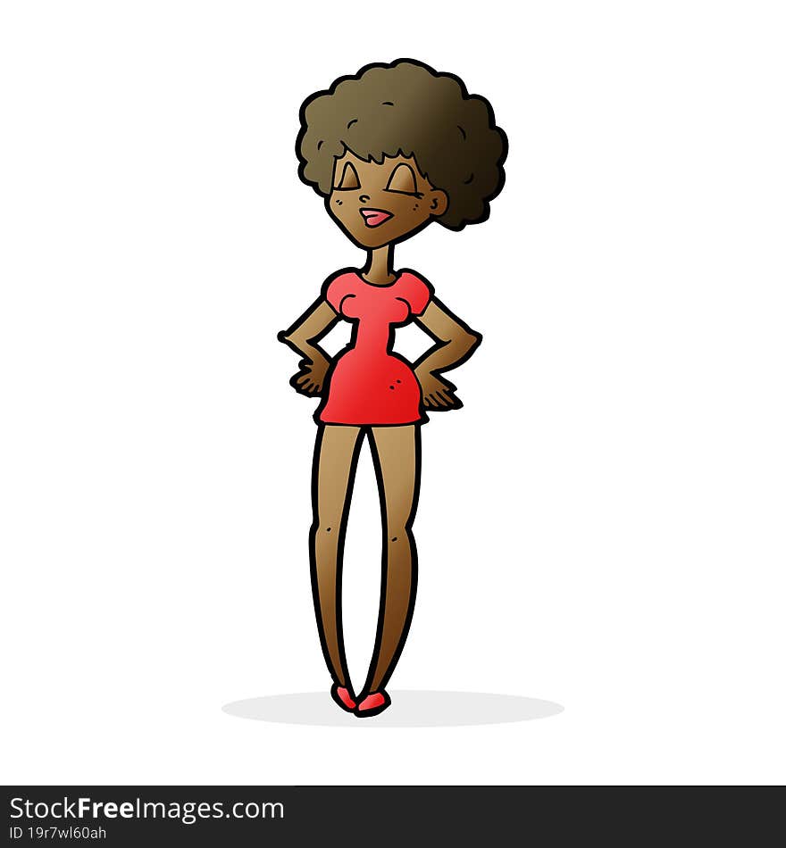 Cartoon Happy Woman With Hands On Hips