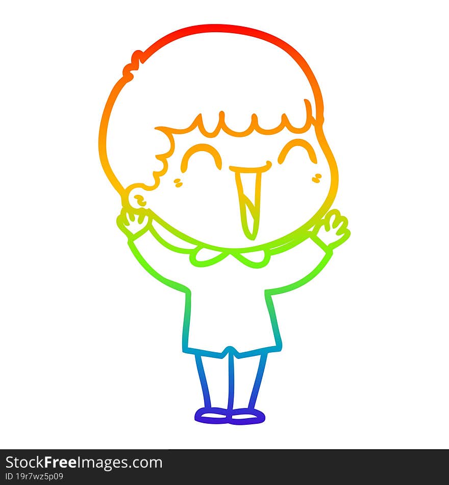 rainbow gradient line drawing of a cartoon happy man