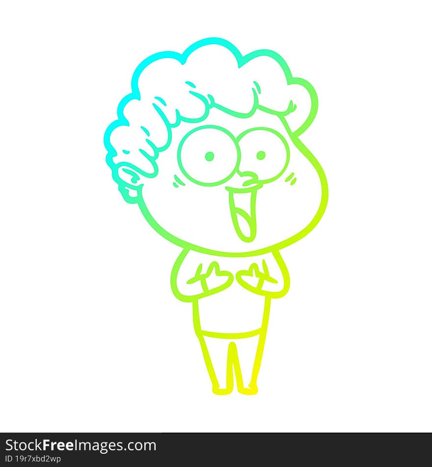 cold gradient line drawing cartoon happy man