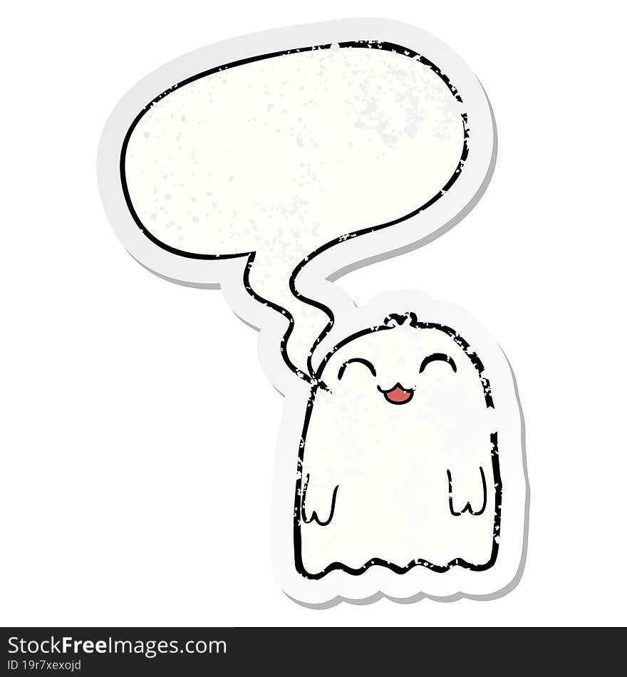 cartoon ghost and speech bubble distressed sticker