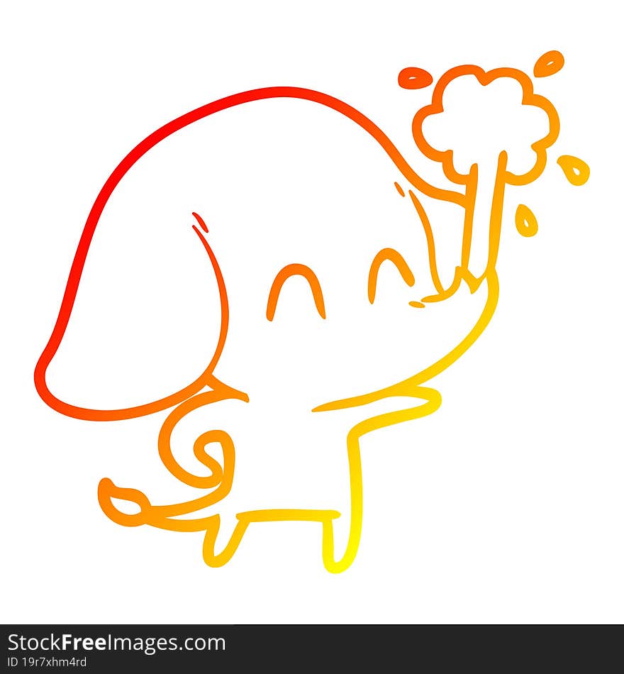 warm gradient line drawing cute cartoon elephant spouting water