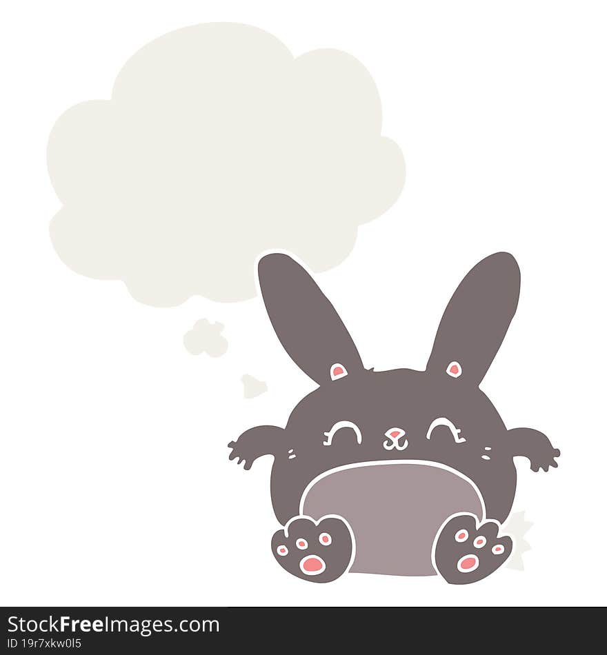 cartoon rabbit with thought bubble in retro style