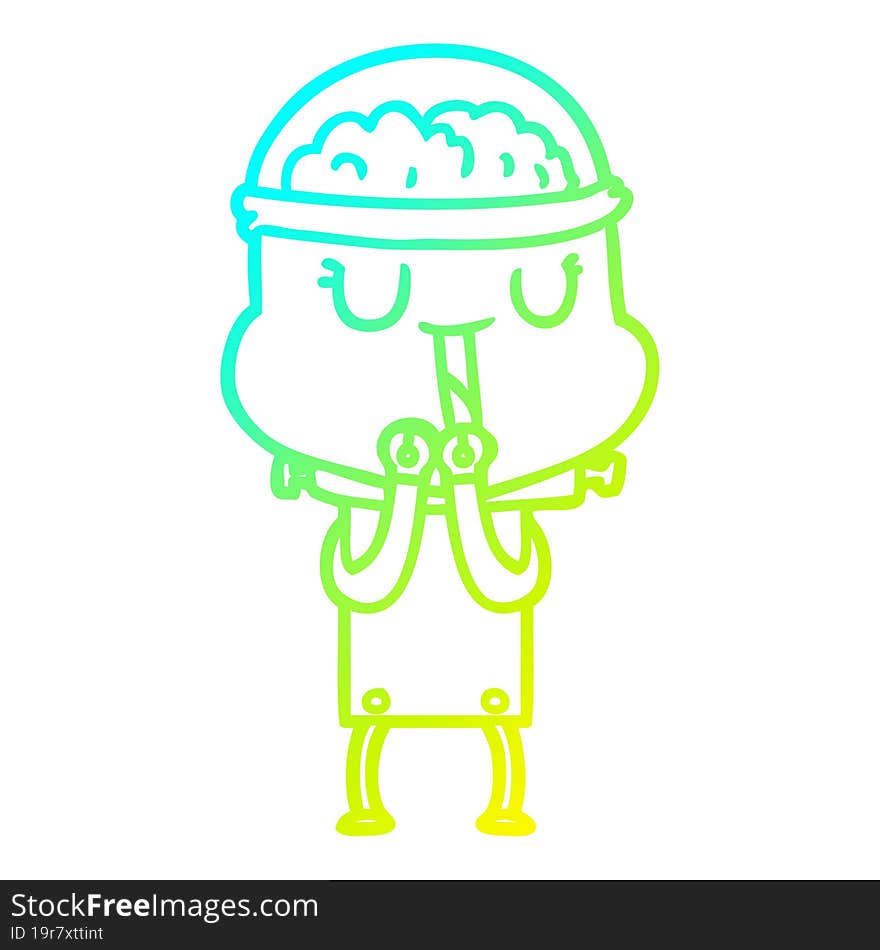 cold gradient line drawing happy cartoon robot