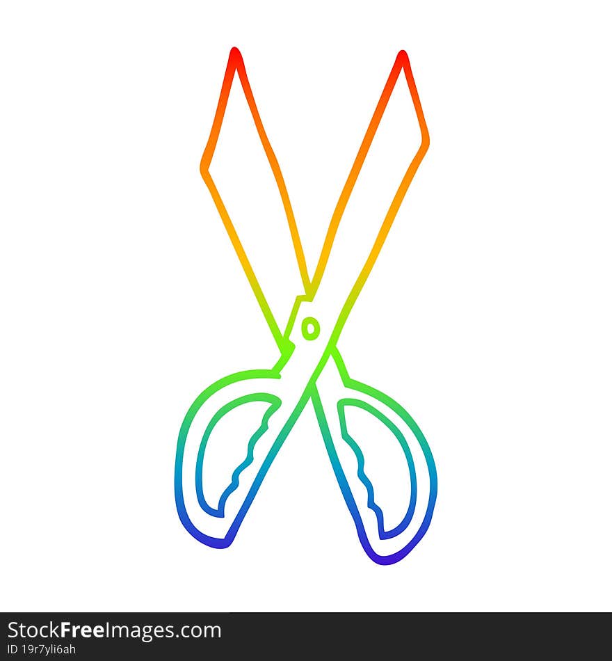 Rainbow Gradient Line Drawing Cartoon Sewing Scissors