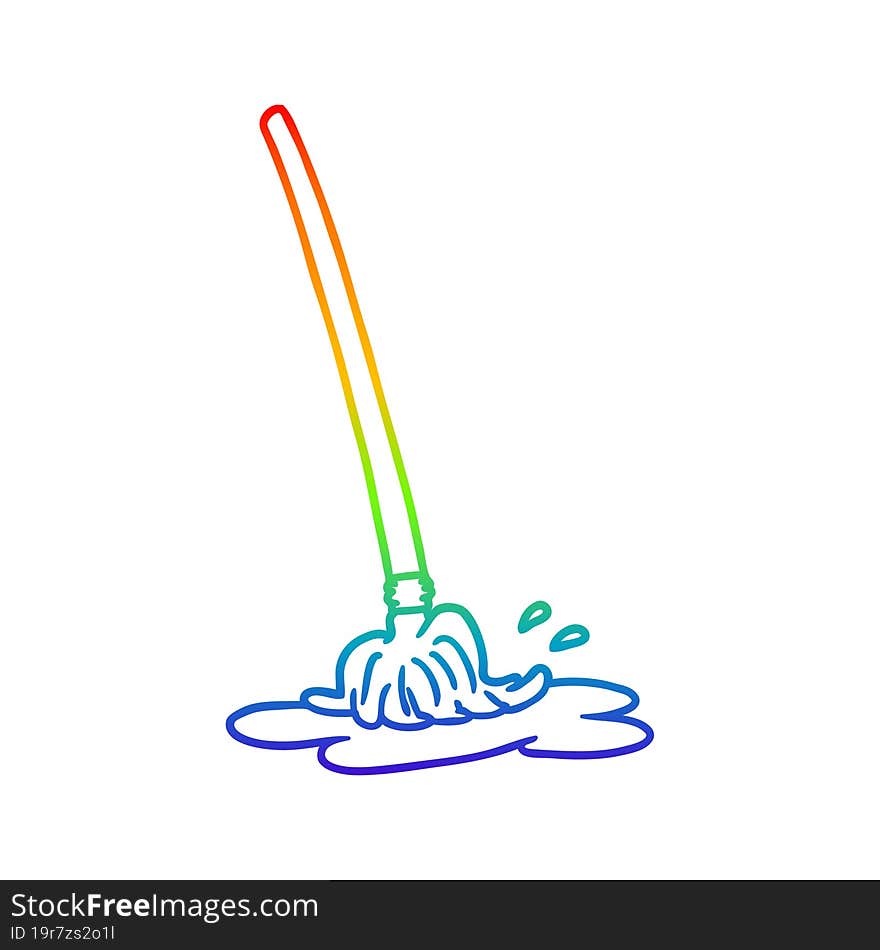 rainbow gradient line drawing wet cartoon mop