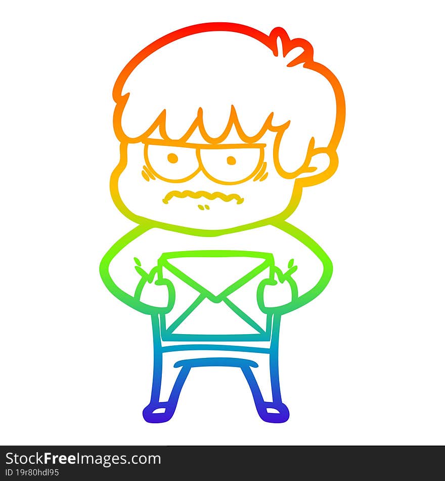 rainbow gradient line drawing annoyed cartoon boy