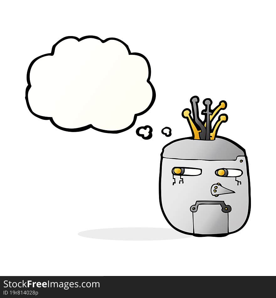 cartoon robot head with thought bubble