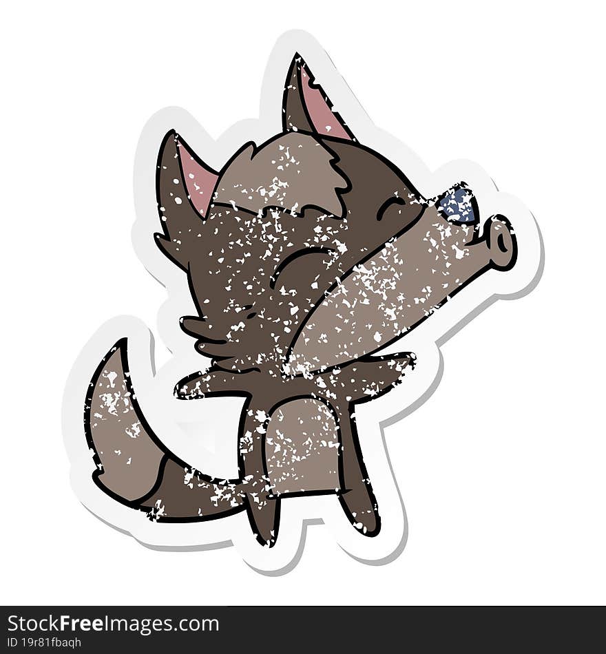 distressed sticker of a cartoon howling wolf