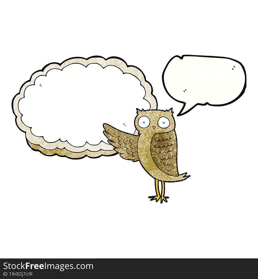 speech bubble textured cartoon owl pointing