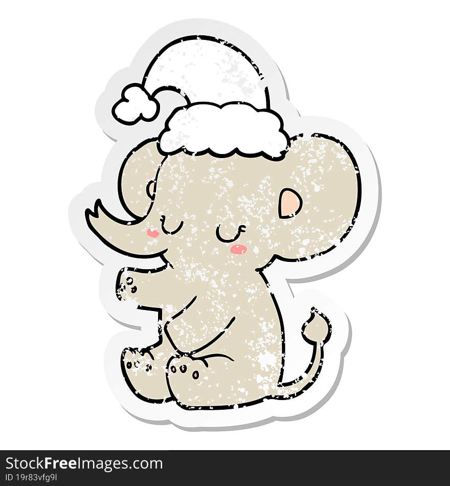 Distressed Sticker Of A Cute Christmas Elephant