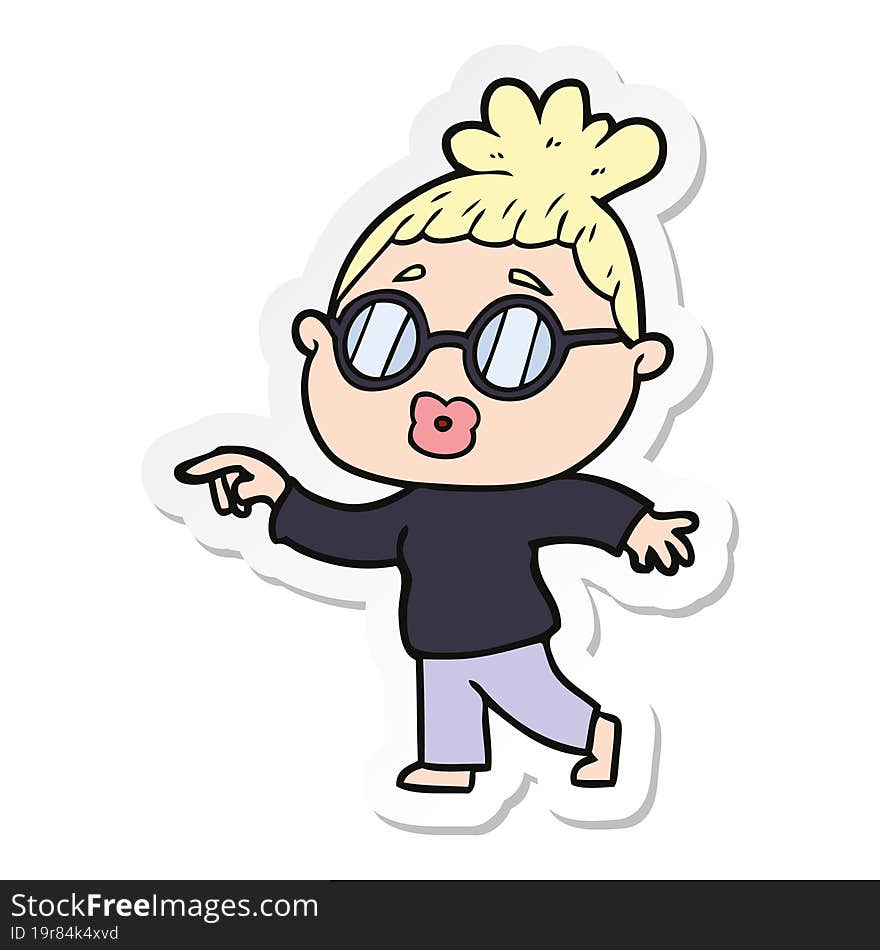 sticker of a cartoon woman wearing spectacles