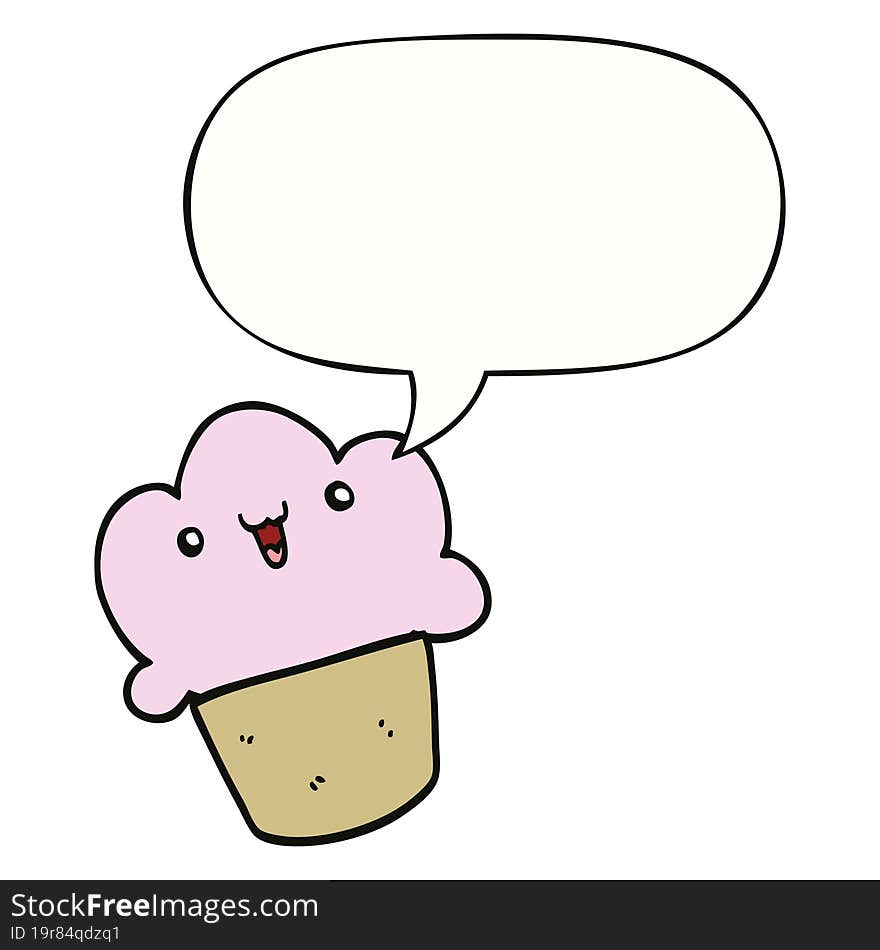 cartoon cupcake and face and speech bubble