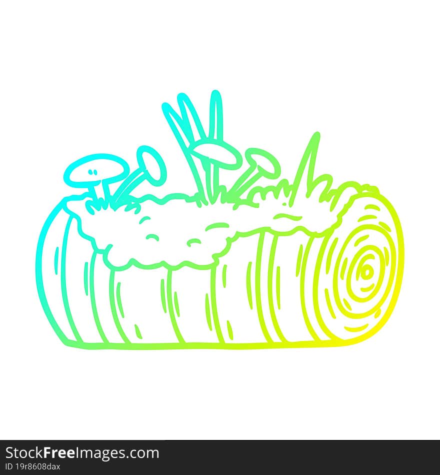 cold gradient line drawing cartoon old log with mushrooms