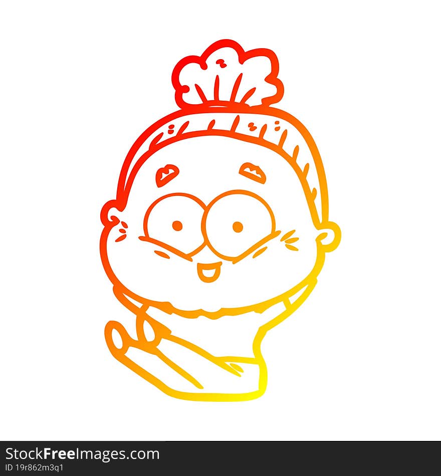 warm gradient line drawing cartoon happy old woman