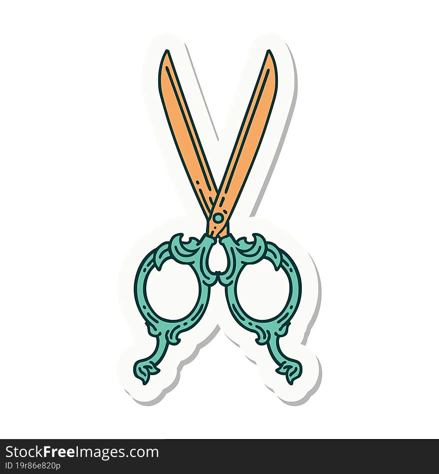 tattoo style sticker of barber scissors