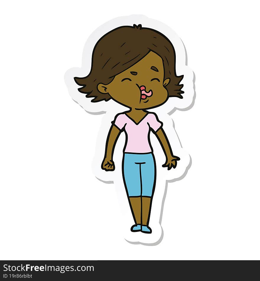 Sticker Of A Cartoon Girl Pulling Face