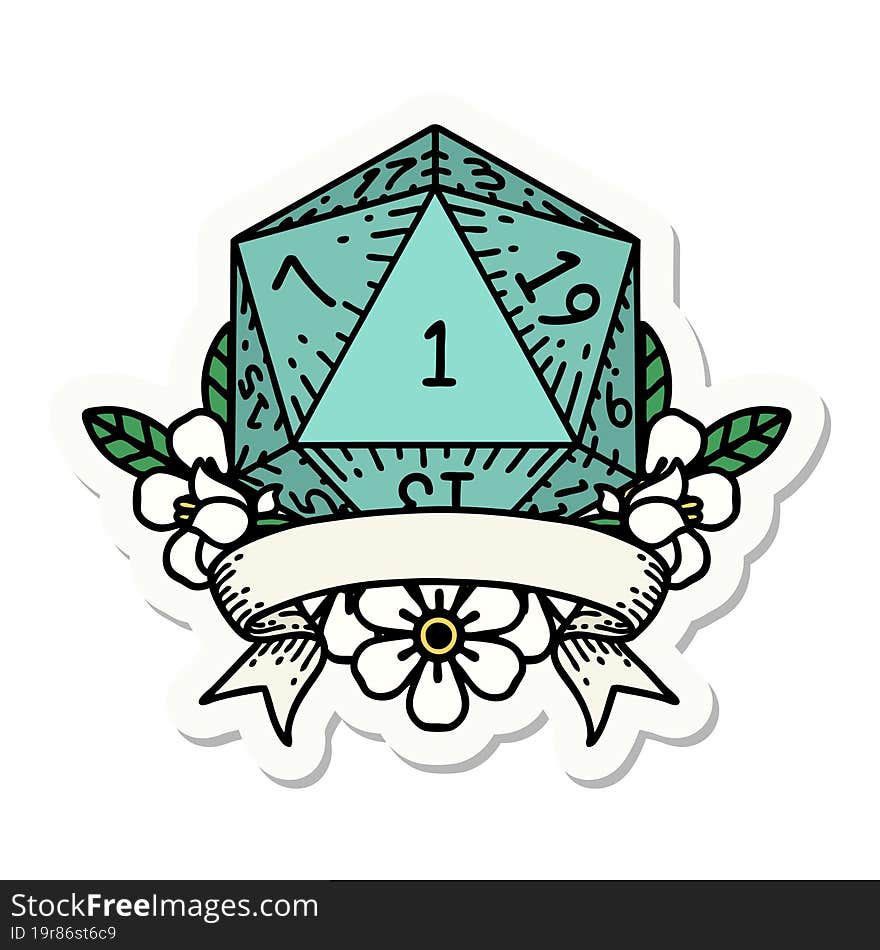 natural one d20 dice roll sticker