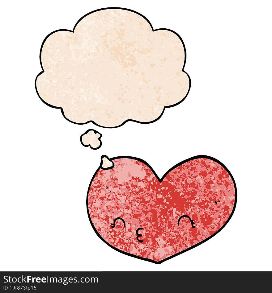 cartoon heart with face with thought bubble in grunge texture style. cartoon heart with face with thought bubble in grunge texture style