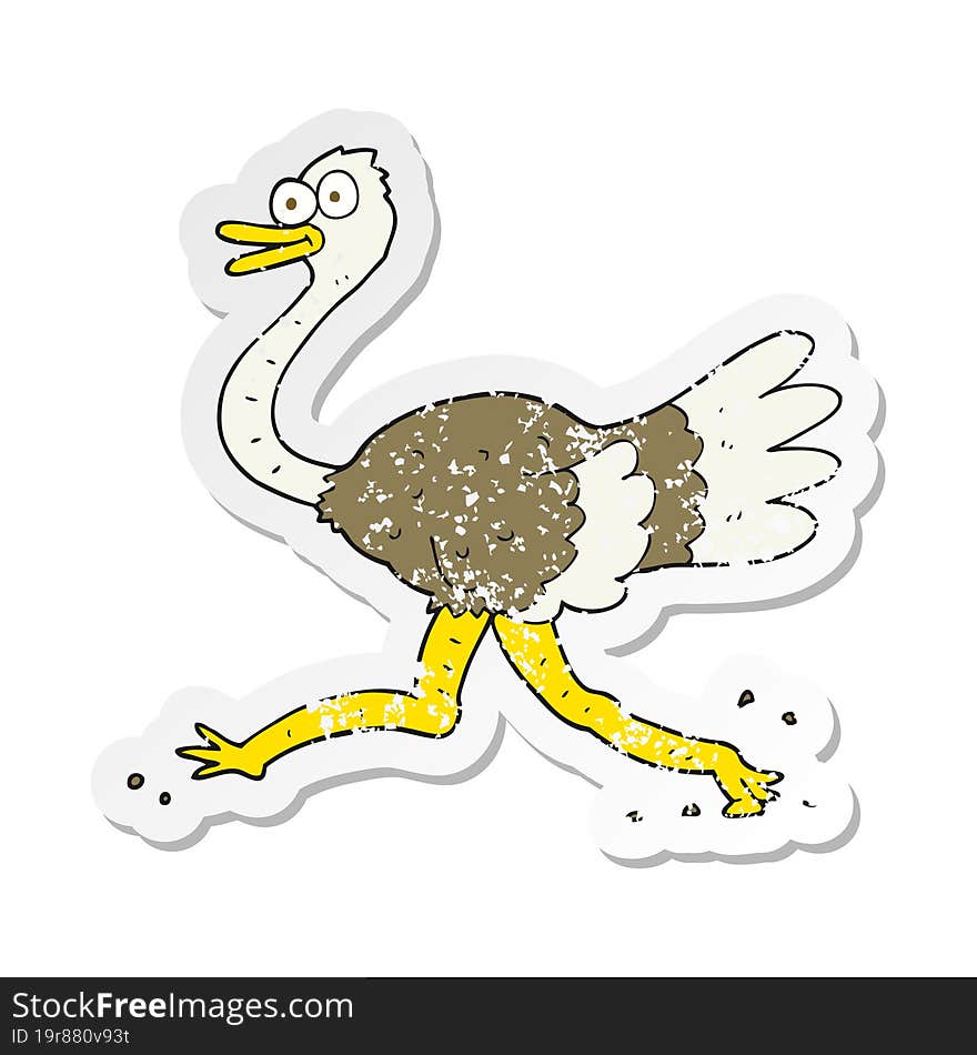 retro distressed sticker of a cartoon ostrich