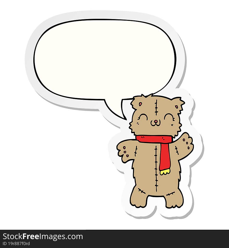 Cartoon Teddy Bear And Speech Bubble Sticker