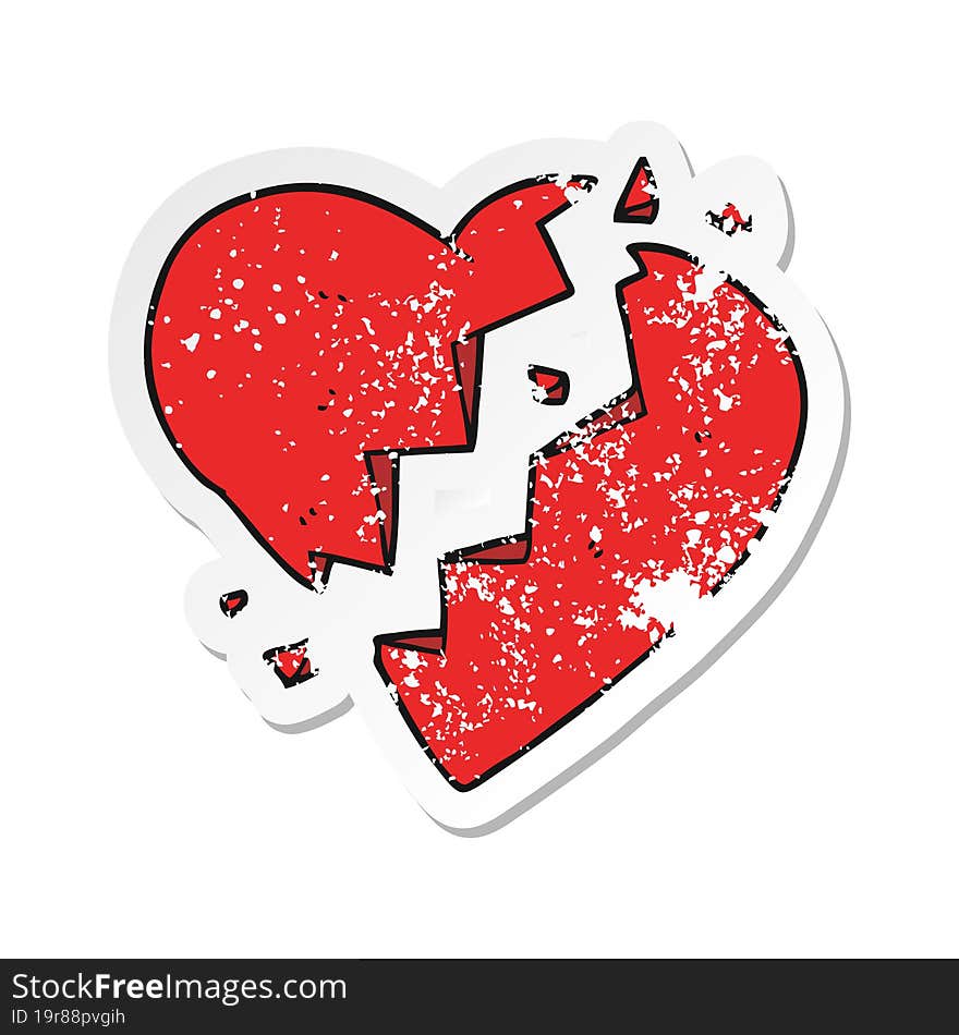 retro distressed sticker of a cartoon broken heart