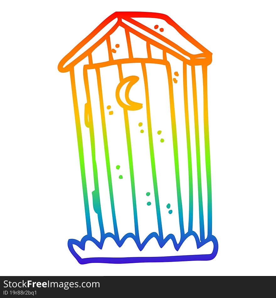 rainbow gradient line drawing of a cartoon old outdoor toilet