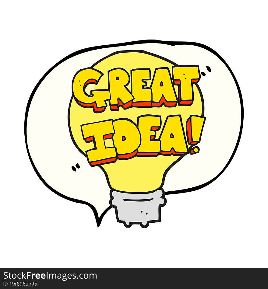 freehand drawn speech bubble cartoon great idea light bulb symbol