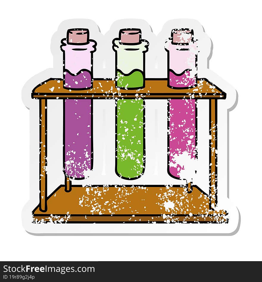 Distressed Sticker Cartoon Doodle Of A Science Test Tube