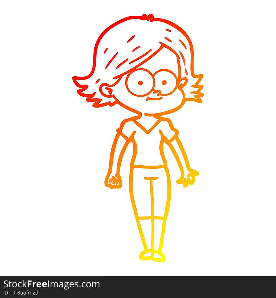 warm gradient line drawing of a happy cartoon girl