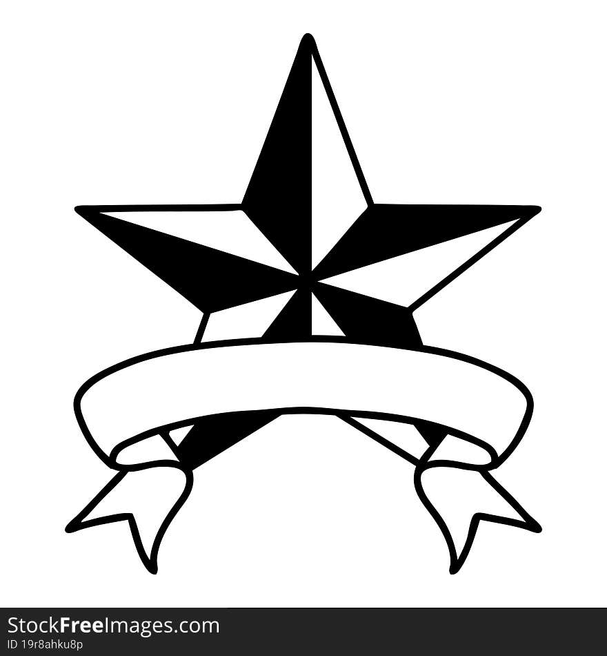 Black Linework Tattoo With Banner Of A Star