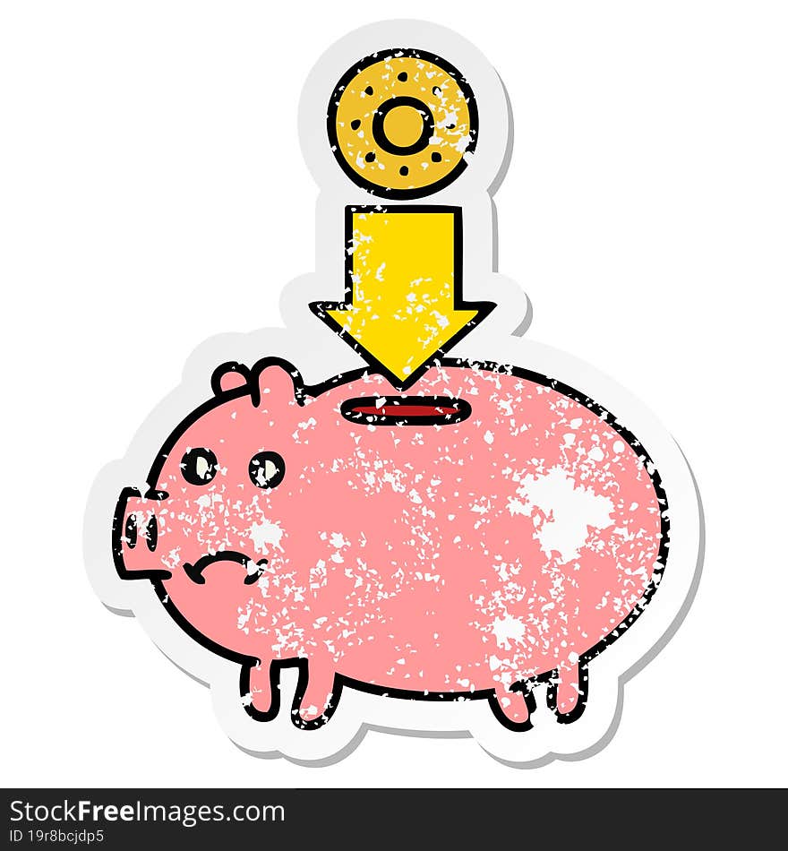 distressed sticker of a cute cartoon piggy bank