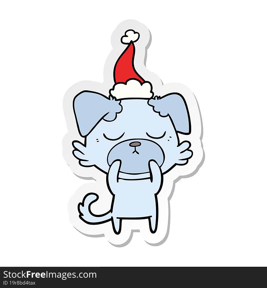 cute sticker cartoon of a dog wearing santa hat