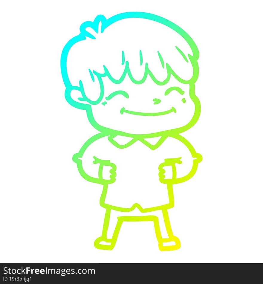 Cold Gradient Line Drawing Cartoon Happy Boy