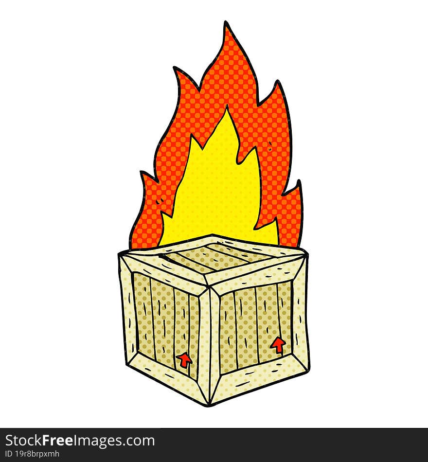 cartoon burning crate