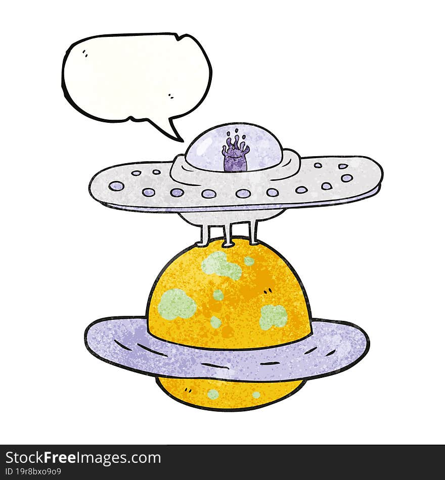 speech bubble textured cartoon flying saucer