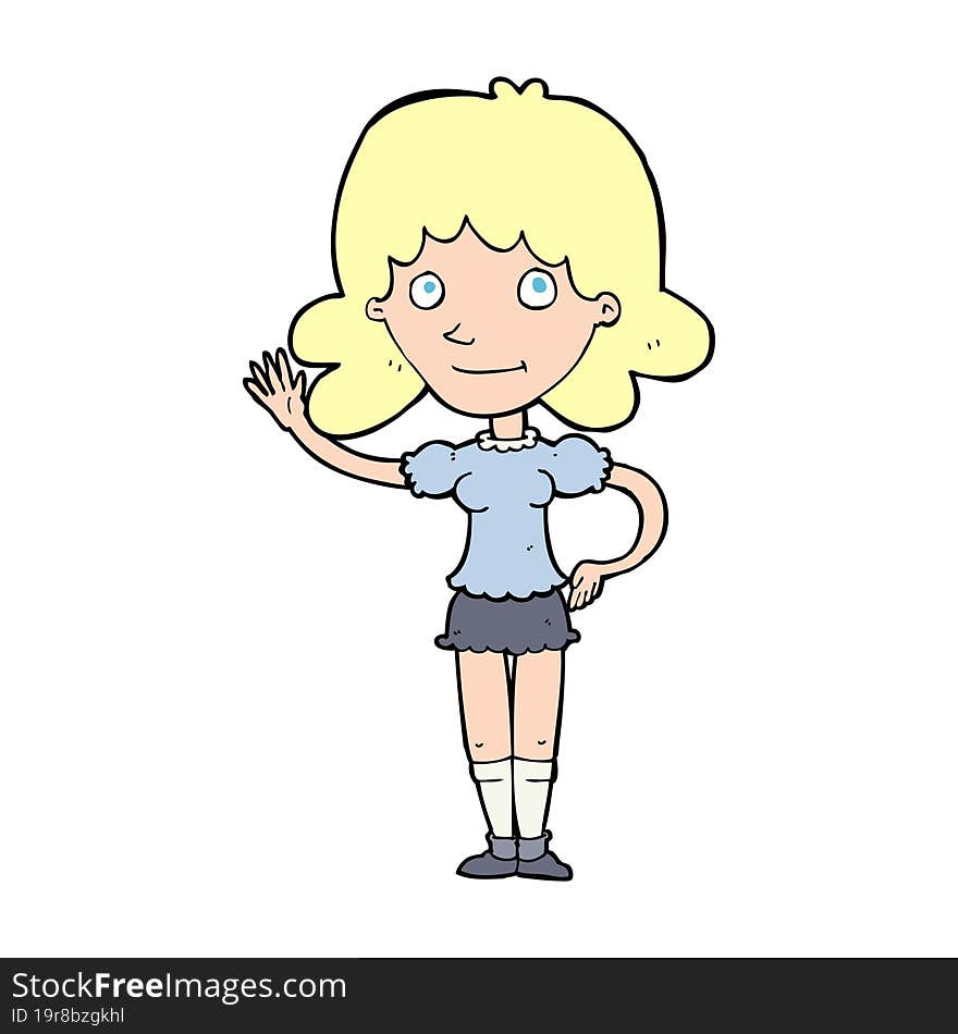 Cartoon Woman Waving