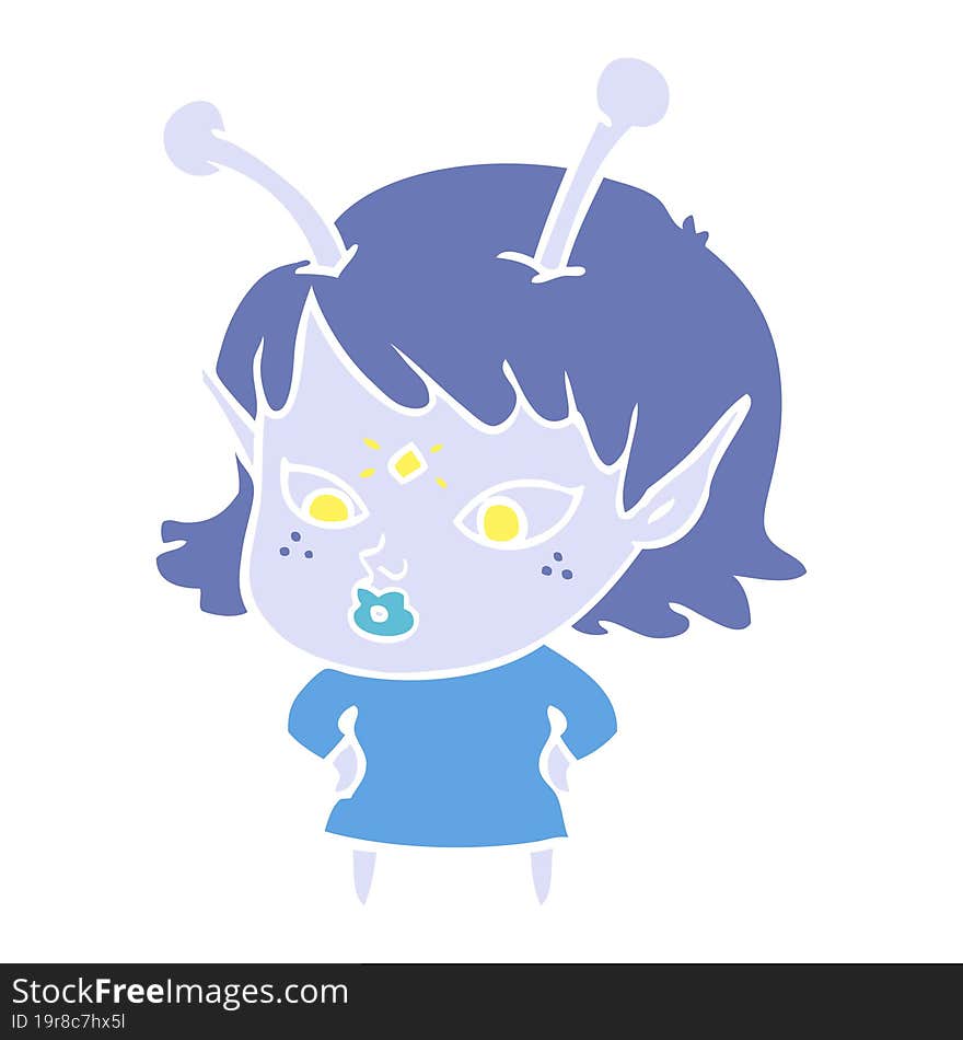 Pretty Flat Color Style Cartoon Alien Girl