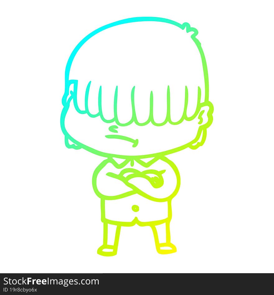 cold gradient line drawing of a cartoon boy with untidy hair