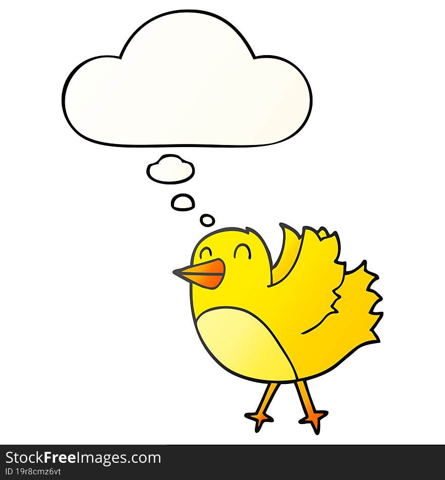 cartoon bird with thought bubble in smooth gradient style