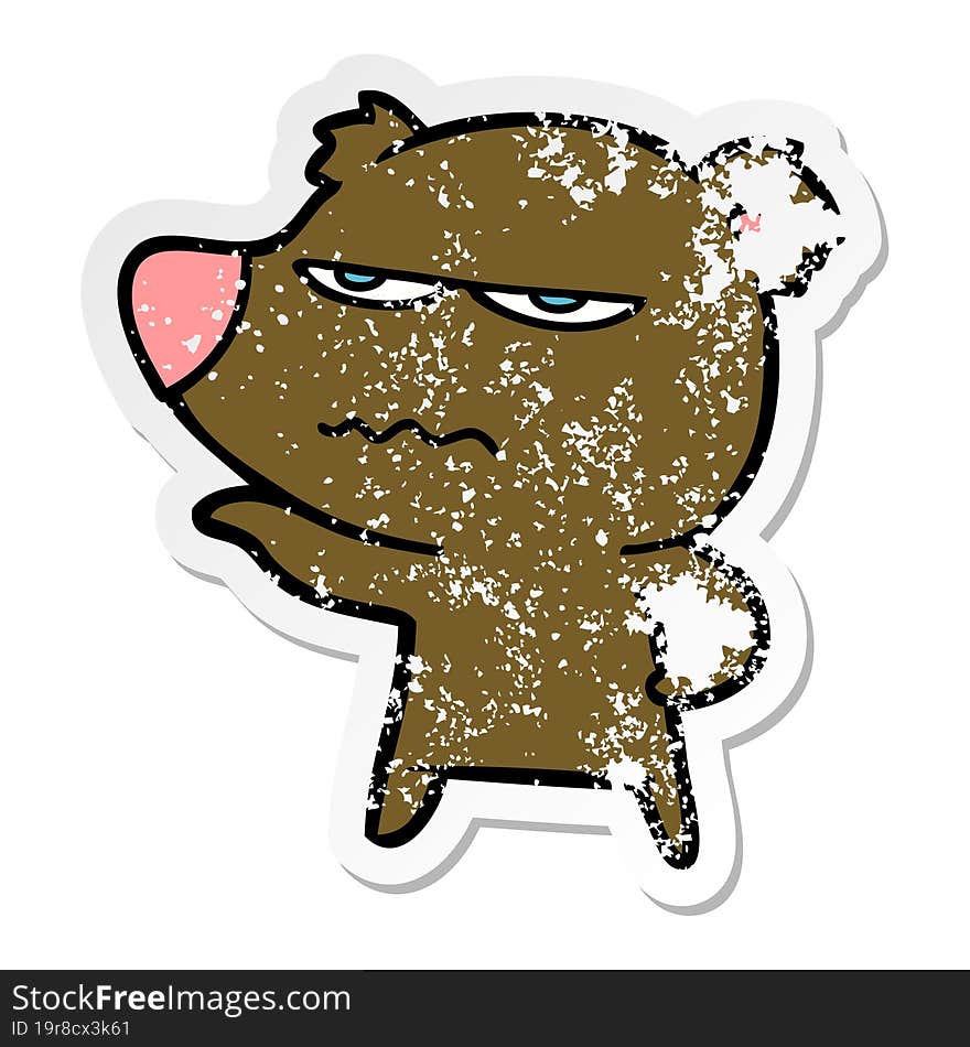 distressed sticker of a angry bear cartoon